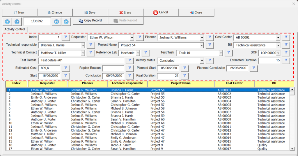 Next, the fields that are created according to the database are positioned. Filter buttons are automatically positioned next to each field