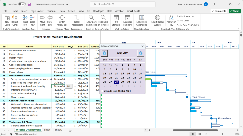 Entering dates using a calendar