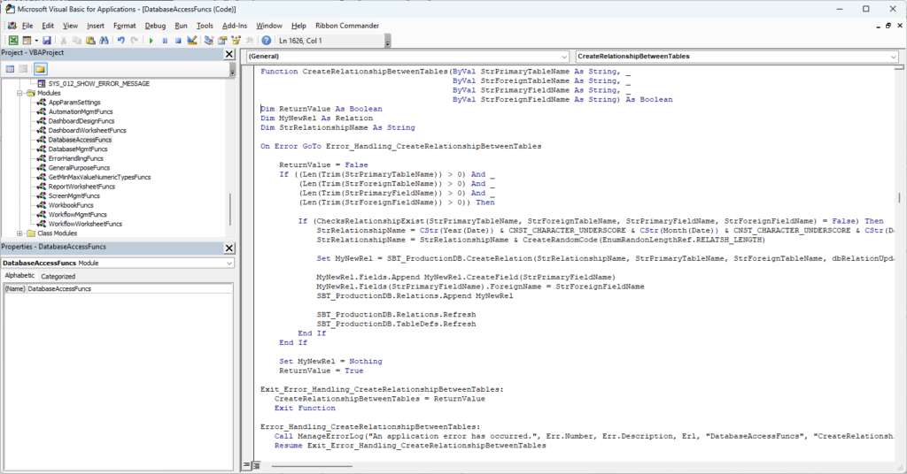 Creating relationships between database tables using VBA